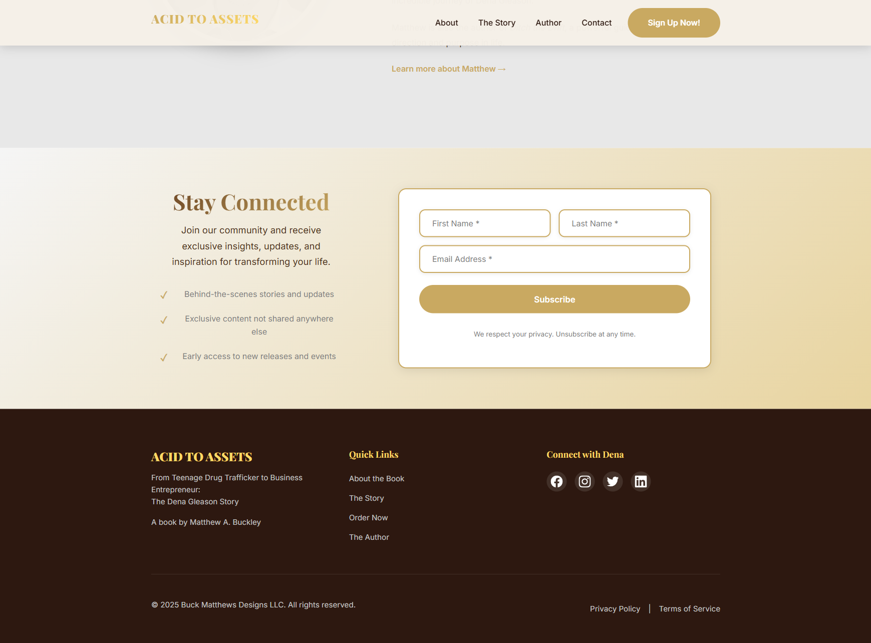 Acid to Assets - Acid to Assets email capture form offering free preview chapter as lead magnet with first name and email input fields