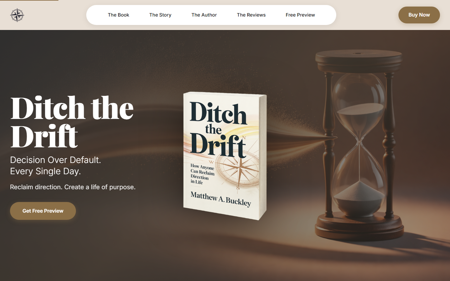 DitchTheDrift.com book sales funnel with parallax hero and 3D book mockup